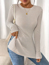 Striped Side Split Long Sleeve Top